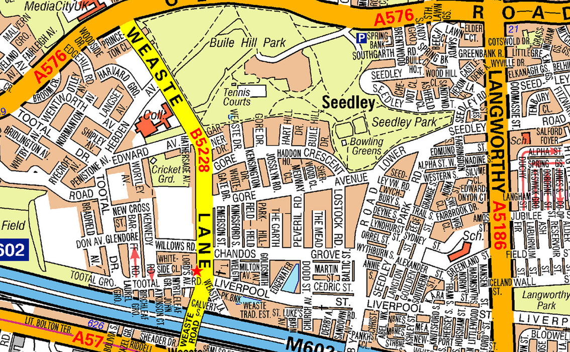 An extract from an A-Z Map of Manchester