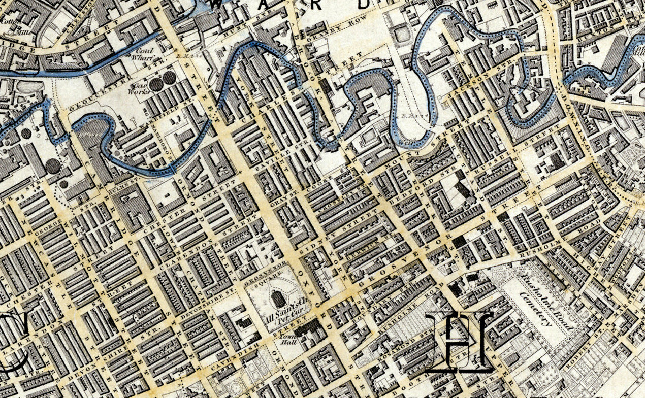 Manchester Two Rivers Map Historical 1848 Map of Manchester Ordnance Survey Map– I Love Maps