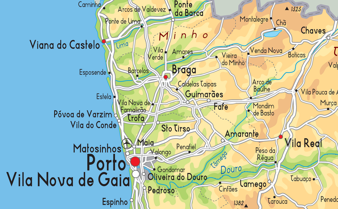 Extract of map of Portugal showing porto