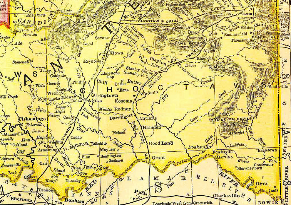 Western Portion of Oklahoma 1895 Map