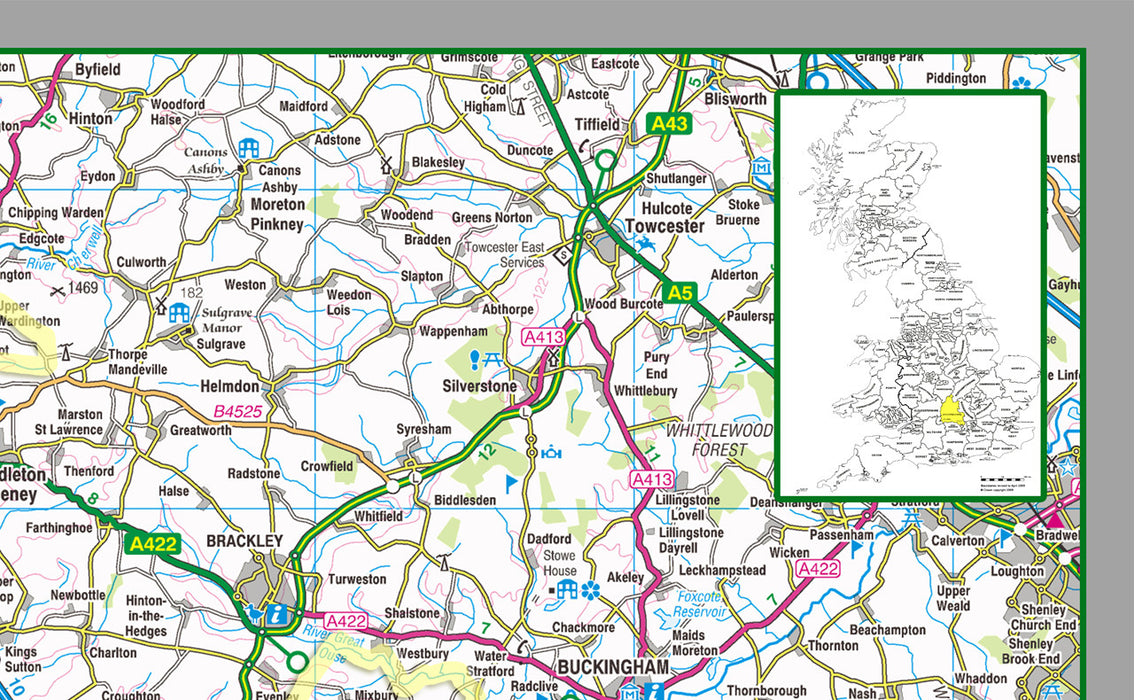 Oxfordshire, a county in England, UK.  This map covers the City of Oxford and towns:      Banbury     Bicester     Kidlington     Chipping Norton     Carterton     Witney     Thame     Chinnor     Abingdon-on-Thames     Wantage     Didcot     Wallingford     Henley-on-Thames   and the Districts of:      Oxford     Cherwell     Vale of White Horse     West Oxfordshire South Oxfordshire
