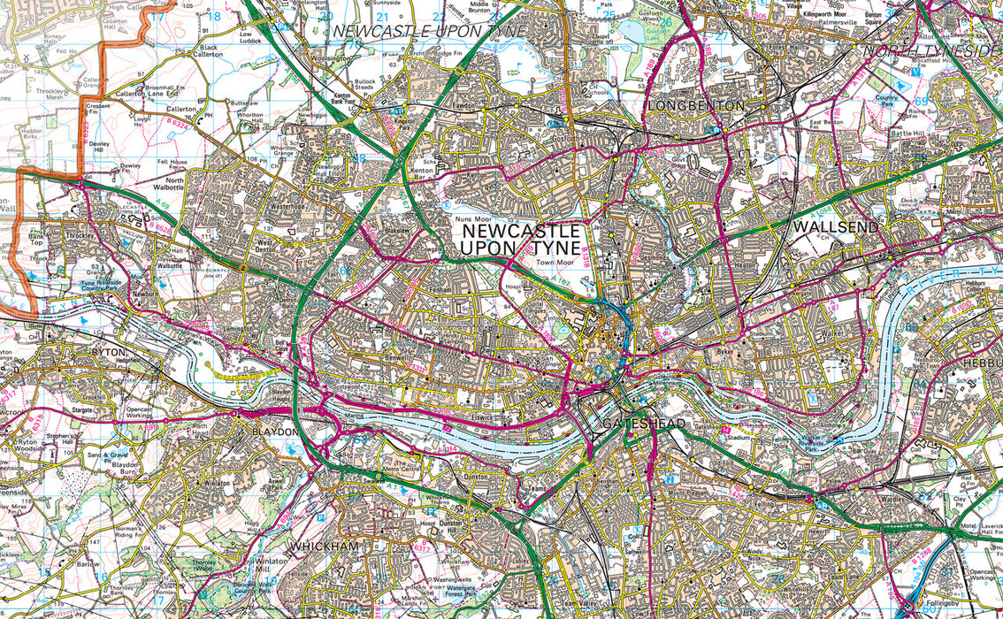 Tyne and Wear, a geographic and ceremonial county in North East England, UK.  This map covers the Districts of:       Gateshead      Newcastle upon Tyne      North Tyneside      South Tyneside      Sunderland