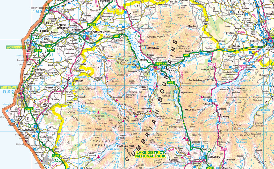 Cumbria, a ceremonial and non-metropolitan county in North West England, UK. It is the third biggest county in the UK.  This map covers the city of Carlisle and towns      Maryport     Workington     Whitehaven     Penrith     Kendal     Ulverston     Barrow-in-Furness