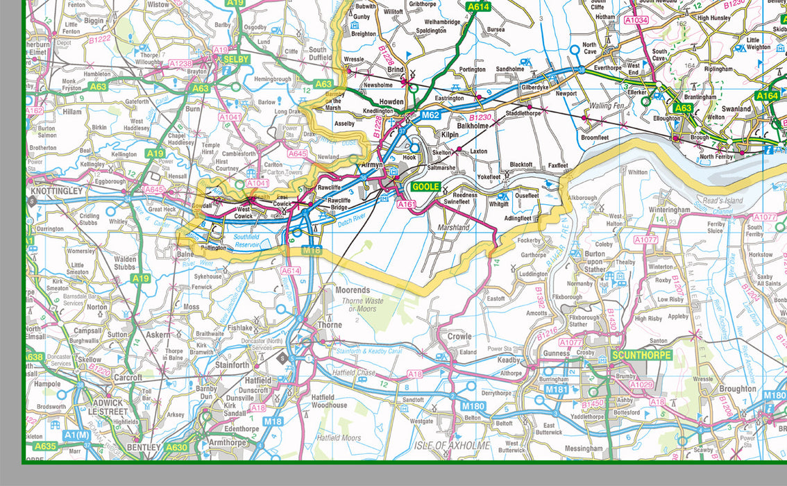 East Riding Of Yorkshire, an area in the North of England, UK.  This map covers the towns:      Kingston upon Hull     Cottingham     Willerby     Bridlington     Flamborough     Hornsea     Withernsea     Aldbrough     Hedon     Roos     Rudston     Beverley     Bishop Burton     Driffield     Lockington     Goole     Brough     North Ferriby     Hessle     Kirk Ella     Stamford Bridge     Pocklington     Market Weighton     Holme-on-Spalding-Moor     Howden     South Cave