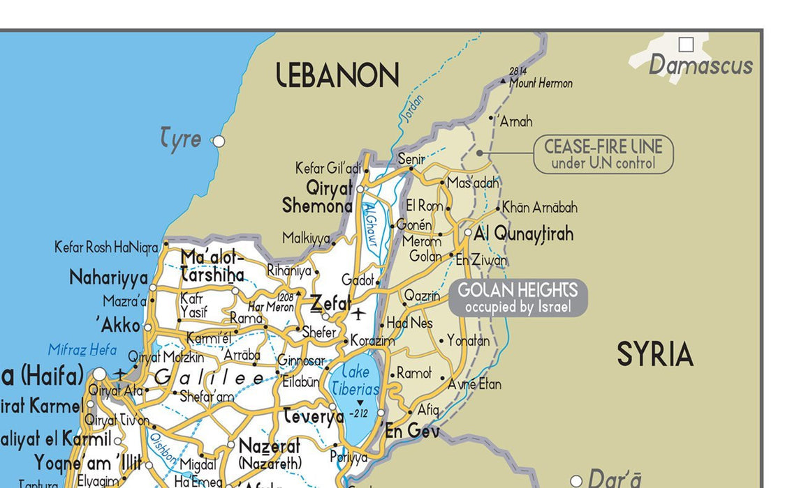 Extract of Isreal road map showing Galilee and Nazareth