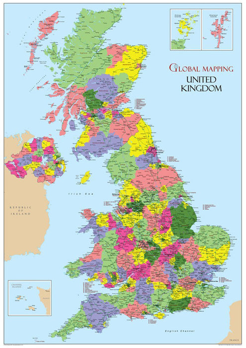 Detailed United Kingdom Political Wall Map