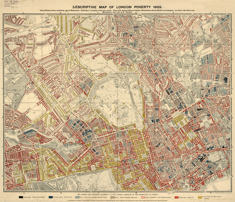 1889 - Charles Booth's London Poverty Map - North-West Sheet