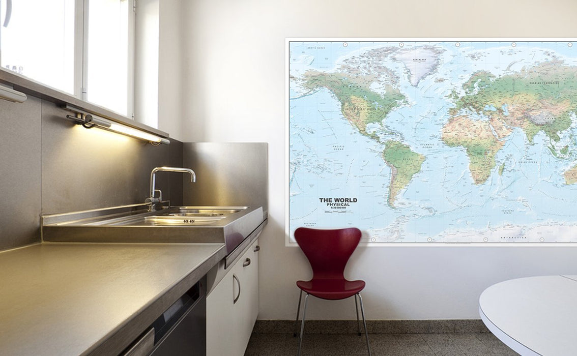 Giant World Physical Map Display - Mounted - 102 x 170 cm