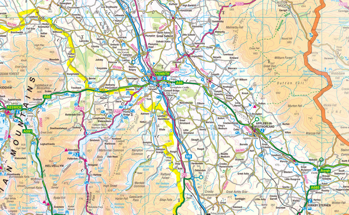 Cumbria, a ceremonial and non-metropolitan county in North West England, UK. It is the third biggest county in the UK.  This map covers the city of Carlisle and towns      Maryport     Workington     Whitehaven     Penrith     Kendal     Ulverston     Barrow-in-Furness