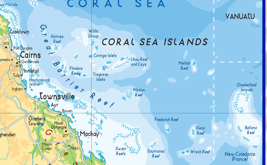 Extract from Australia Physical Map showing the Great Barriet Reef