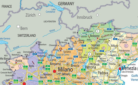 Extract from Italy political map showing Milan