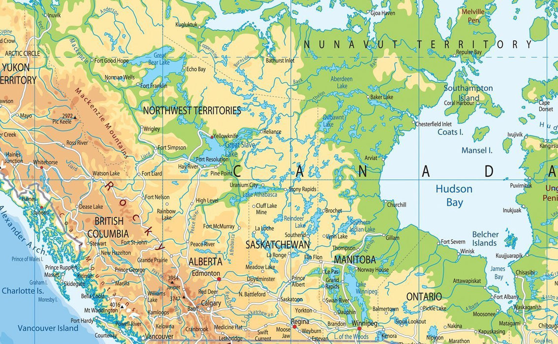 Map of the continent of North America showing Canada. The largest urban areas are: New York City Mexico City Los Angeles Chicago Boston Toronto Dallas–Fort Worth San Francisco Bay Area Houston Miami Philadelphia