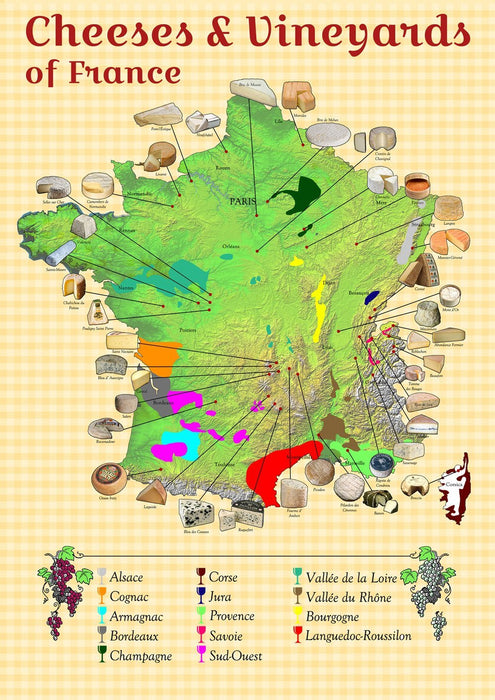 Cheeses and Vineyards of France Map