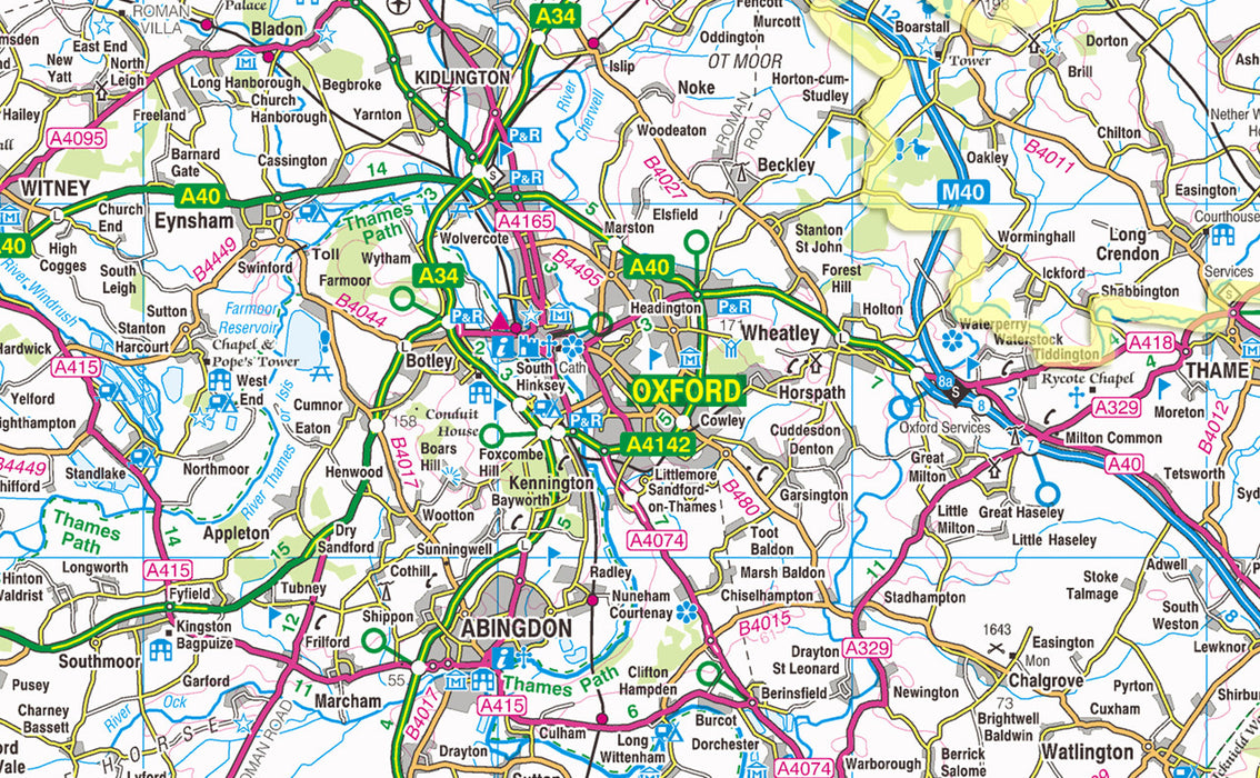 Oxfordshire, a county in England, UK.  This map covers the City of Oxford and towns:      Banbury     Bicester     Kidlington     Chipping Norton     Carterton     Witney     Thame     Chinnor     Abingdon-on-Thames     Wantage     Didcot     Wallingford     Henley-on-Thames   and the Districts of:      Oxford     Cherwell     Vale of White Horse     West Oxfordshire South Oxfordshire