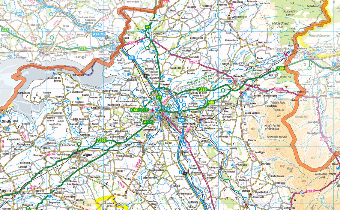 Cumbria, a ceremonial and non-metropolitan county in North West England, UK. It is the third biggest county in the UK.  This map covers the city of Carlisle and towns      Maryport     Workington     Whitehaven     Penrith     Kendal     Ulverston     Barrow-in-Furness