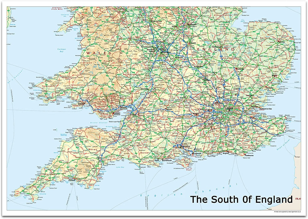 The South of England Map - Includes Cities, Towns and Roads