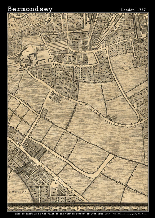 John Rocques New Map of London 1746 Bermondsey - size A2
