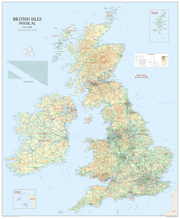 British Isles Physical Wall Map