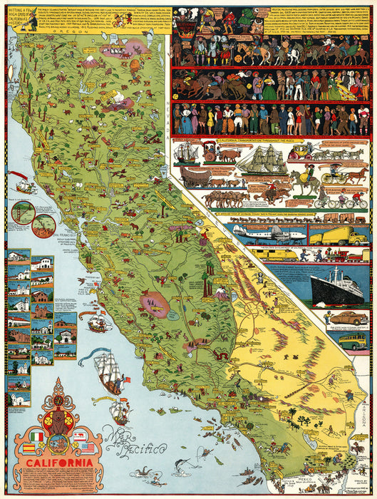 California Illustrated Pictorial Map by Jo Mora - 1945