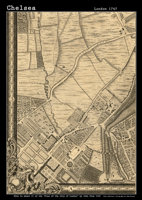 John Rocques New Map of London 1746 Chelsea - size A2