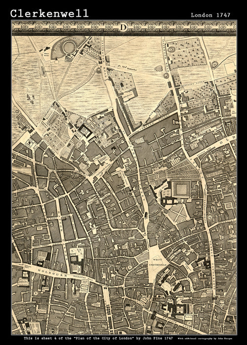 John Rocques New Map of London 1746 Clerkenwell- size A2.