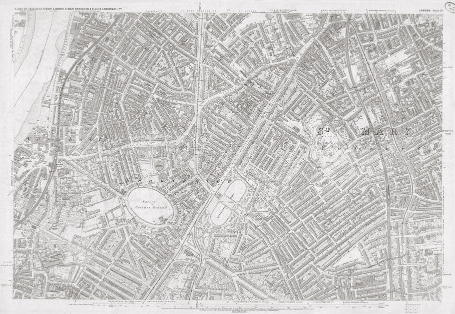London 1872 Ordnance Survey Map - Sheet LV - Kennington