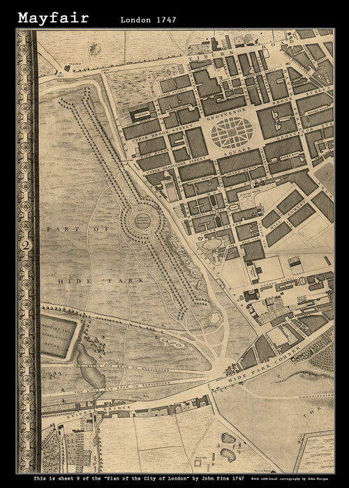 John Rocques New Map of London 1746 Mayfair - Size A2