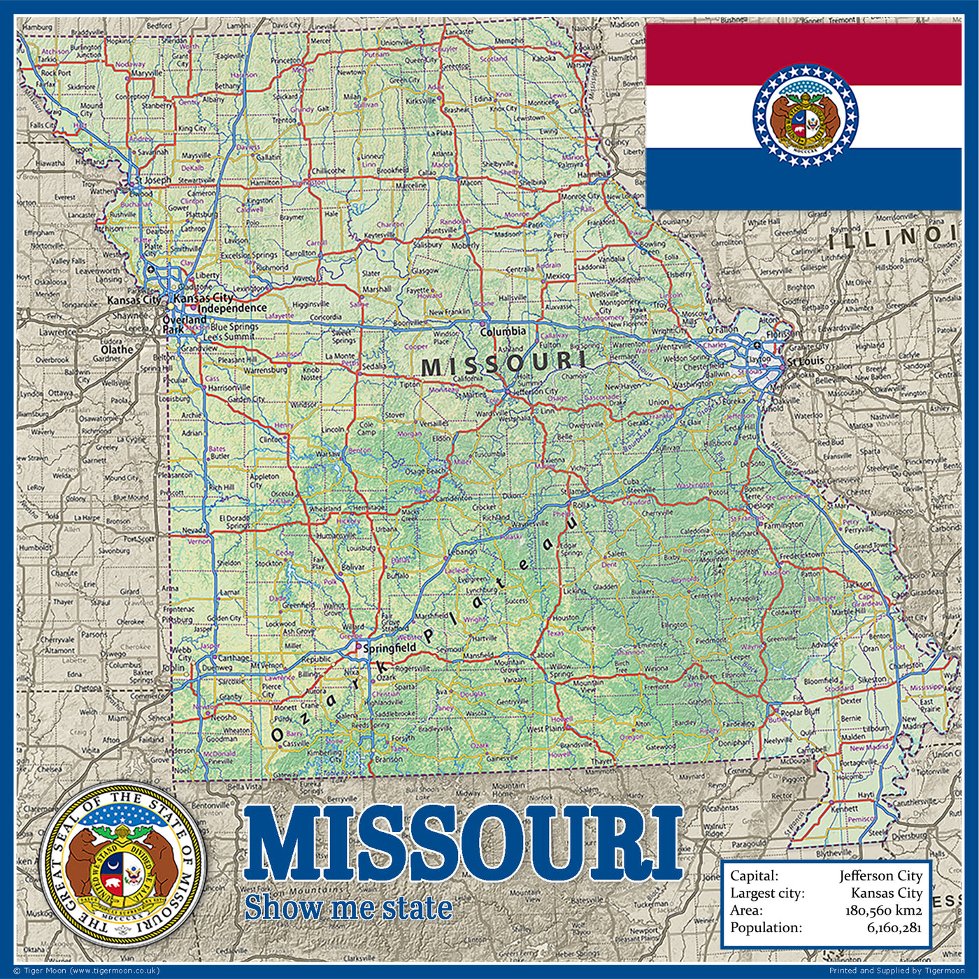 Mo Map Missouri Physical State Map– I Love Maps