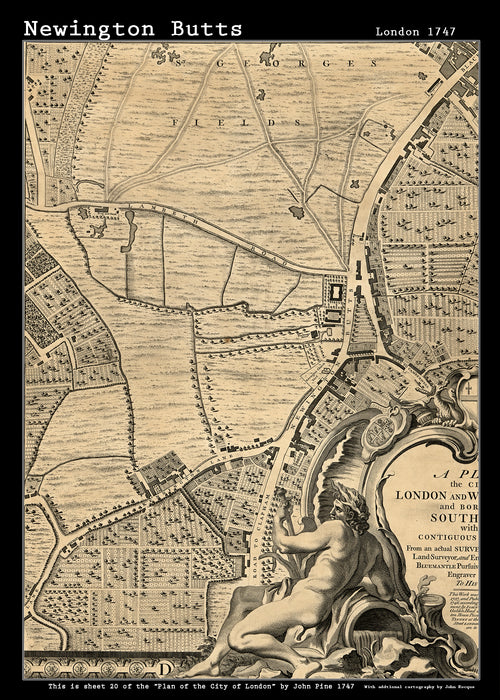 John Rocques New Map of London 1746 Newington Butts - size A2