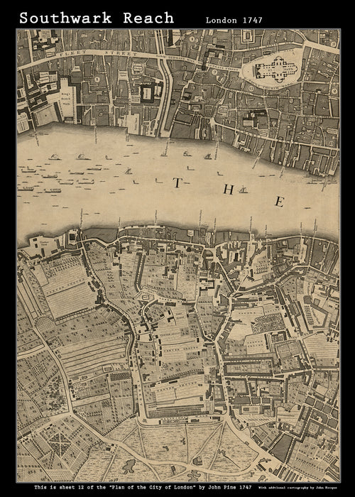 John Rocques New Map of London 1746 Southwark Reach - size A2