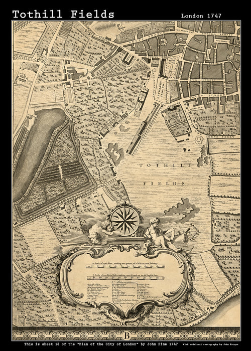 John Rocques New Map of London 1746 Tothill Fields - size A2