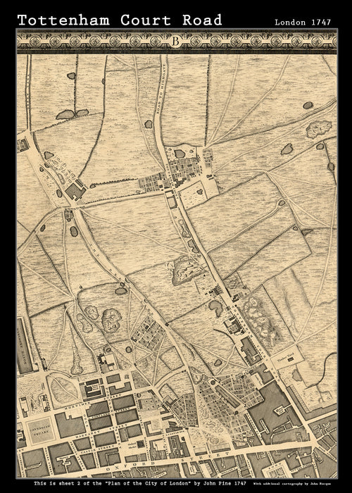 John Rocques New Map of London 1746 Tottenham Court Road