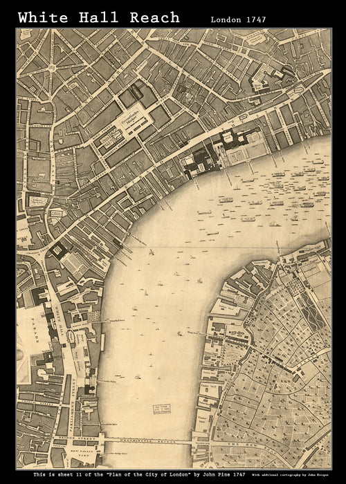 John Rocques New Map of London 1746 Whitehall Reach - size A2