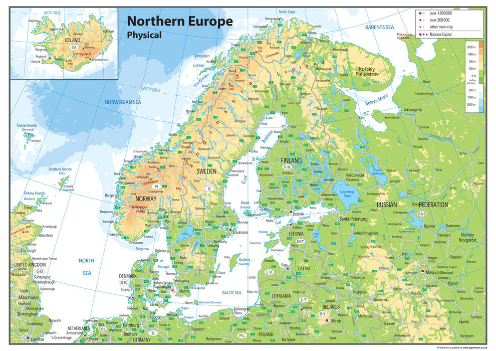 Northern Europe Physical Map