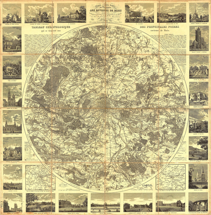 Antique 1830 Map Of Paris & Environs - Aux Environs De Paris