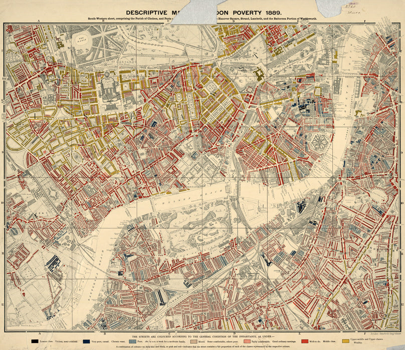 Charles Booth's London Poverty Map - South-West (Central) Sheet - 1889