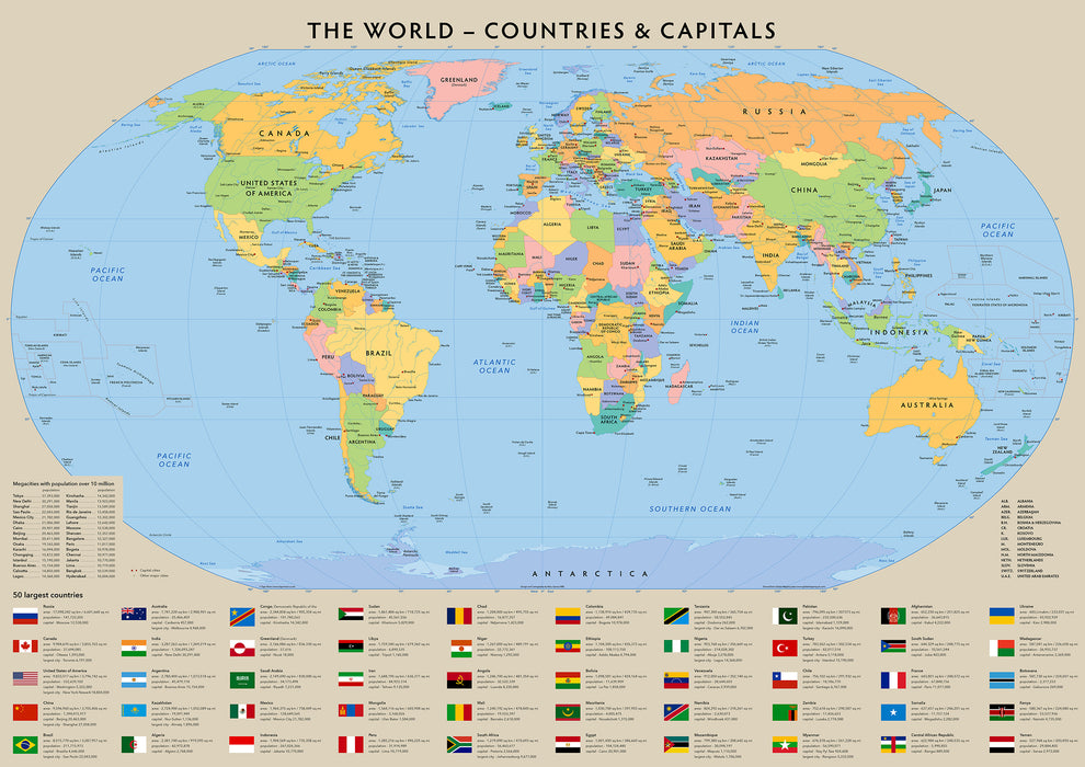 Children's World Double Sided Map A2-59cm x 42cm - Paper Laminated