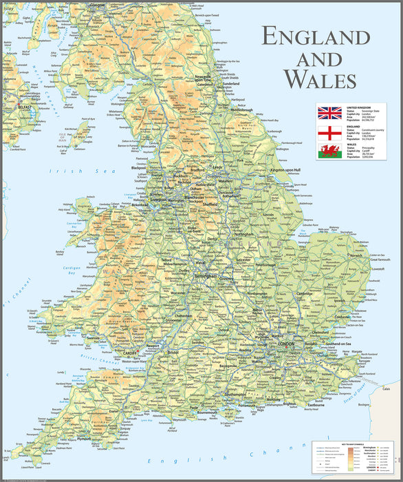 England and Wales map - size 100 x 84cm