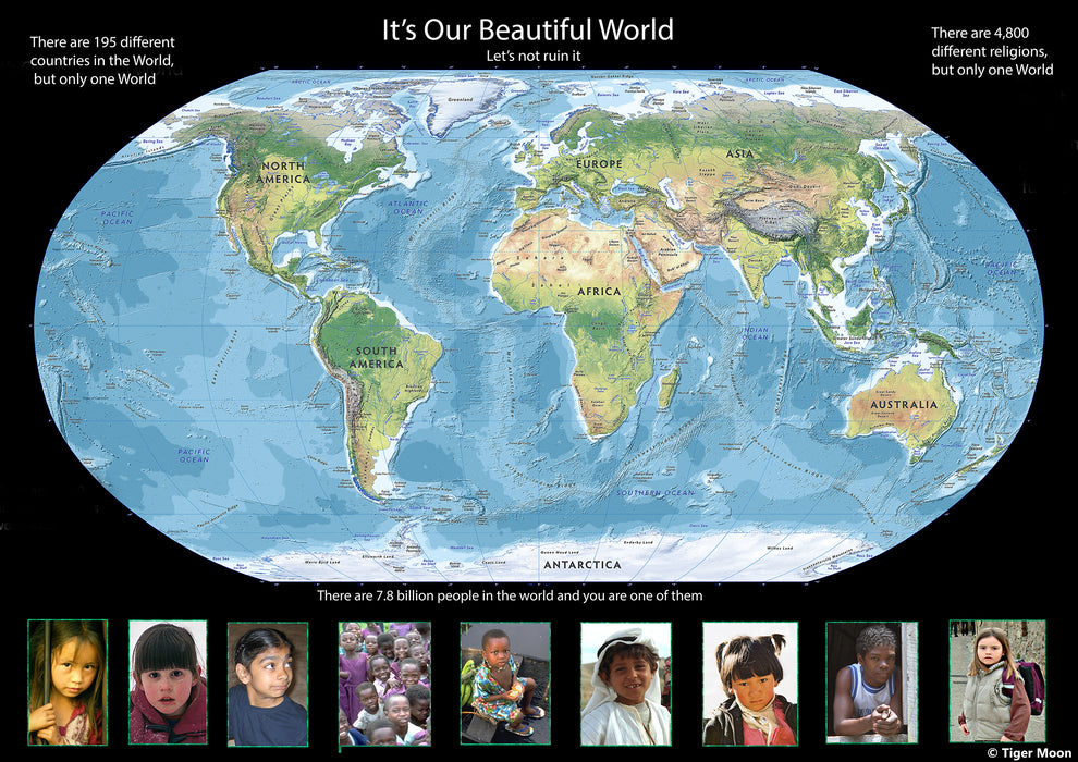 Children's World Double Sided Map A2-59cm x 42cm - Paper Laminated