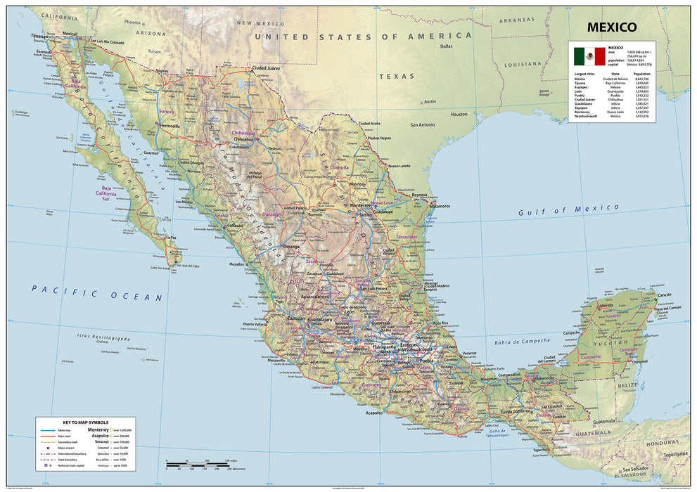 Detailed Physical Map of Mexico– I Love Maps