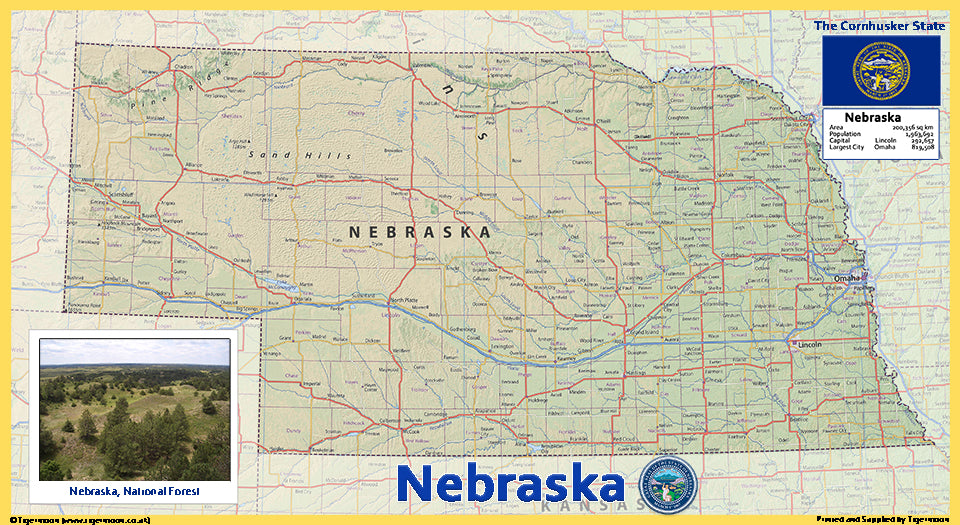 Nebraska Physical State Map