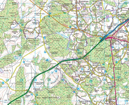 A detailed map of the New Forest measuring 130cm x 130cm Printed onto a high quality paper. The New Forest in Hampshire and Wiltshire is one of the largest tracts of unenclosed pasture land, heathland and forest in the South, with four large villages: Sway Brockenhurst Lyndhurst Ashurst Smaller villages are: Burley Beaulieu Godshill Fritham Nomansland Minstead 