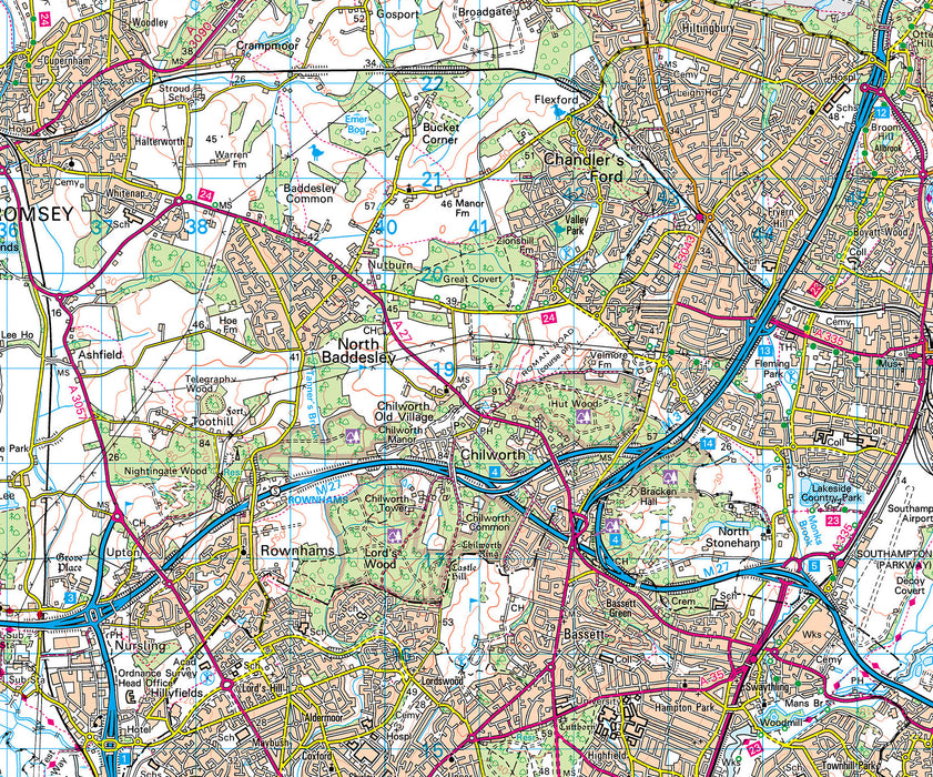 A detailed map of the New Forest measuring 130cm x 130cm Printed onto a high quality paper. The New Forest in Hampshire and Wiltshire is one of the largest tracts of unenclosed pasture land, heathland and forest in the South, with four large villages: Sway Brockenhurst Lyndhurst Ashurst Smaller villages are: Burley Beaulieu Godshill Fritham Nomansland Minstead 