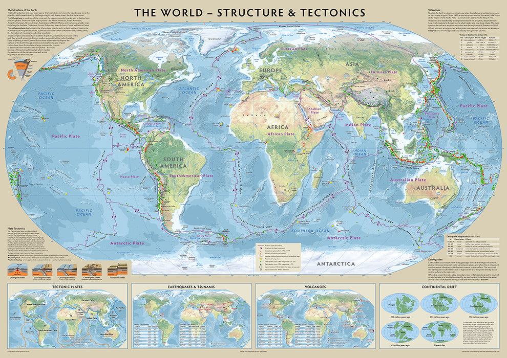 Education Map Set - Set of 3 Maps - Tectonics and Structure, Great Discoveries, Fascinating Facts 3 x maps 100cm x 70cm