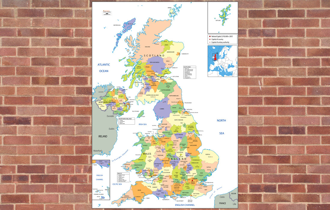 United Kingdom Admin Mounted Map I Love Maps