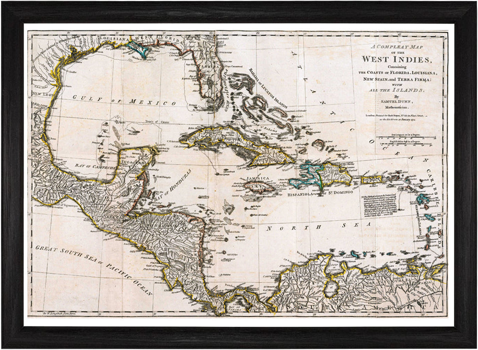 Antique 1774 Map of the West Indies by Samuel Dunn